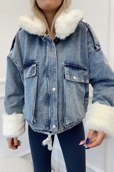 İçi Peluşlu Fermuarlı Kot Mont