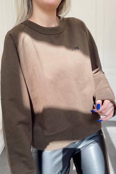 Bisiklet Yaka Nakışlı Crop Sweatshirt