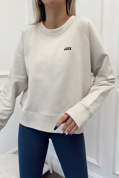 Bisiklet Yaka Nakışlı Crop Sweatshirt