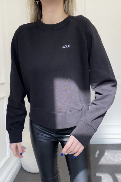 Bisiklet Yaka Nakışlı Crop Sweatshirt