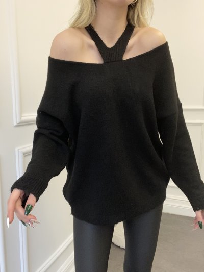 Yaka Çapraz Detaylı Triko Kazak