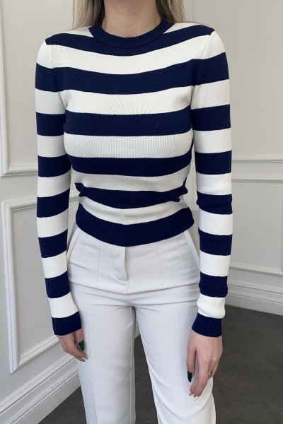 Bisiklet Yaka Çizgili Uzun Kollu Kazak