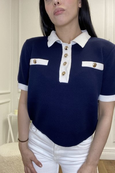 Patlı Cep Detaylı Kısa Kol Kazak