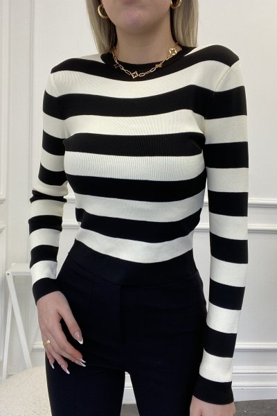 Çizgili Bisiklet Yaka Kazak