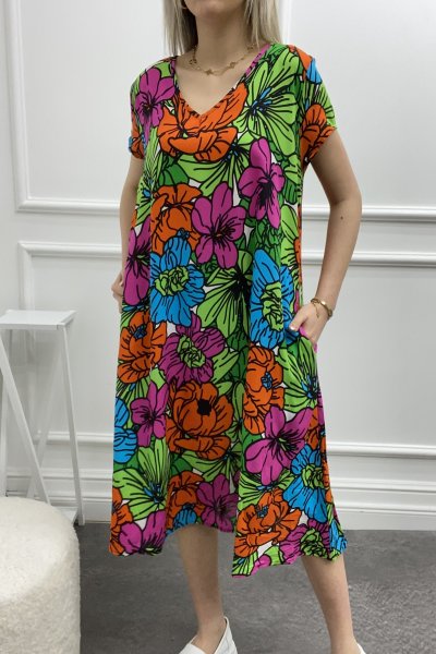 V Yaka Viskon Kumaş Elbise