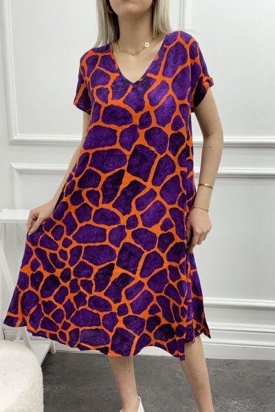 V Yaka Viskon Kumaş Elbise