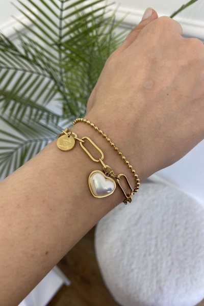 Sallantılı Sedef Kalpli Kalın Zincir