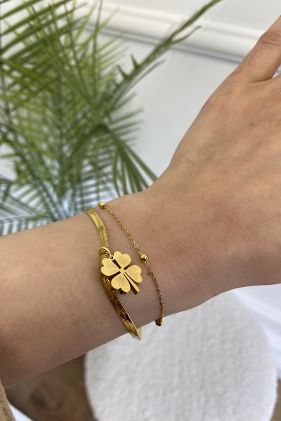 Çift Zincir Sallantılı Yonca Bileklik