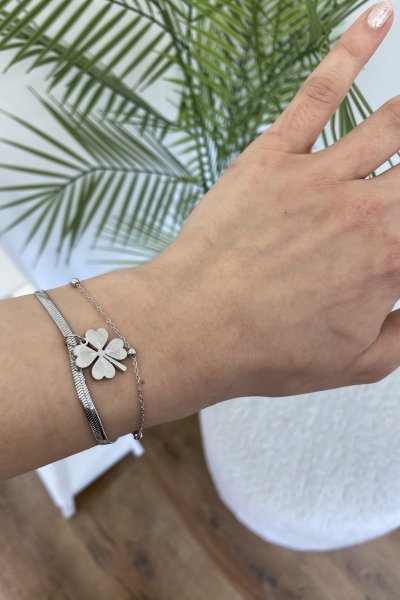 Çift Zincir Sallantılı Yonca Bileklik