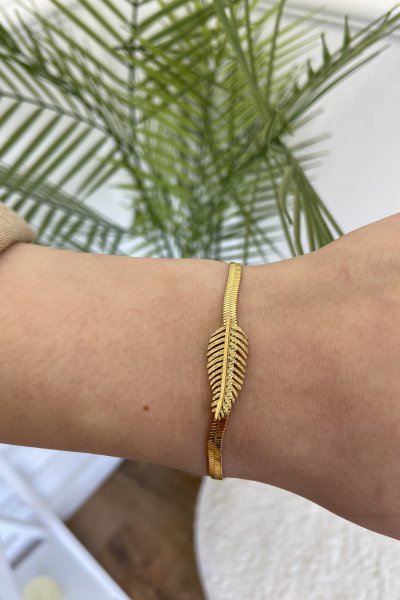 Kalın Zincir Yaprak Detaylı Bileklik