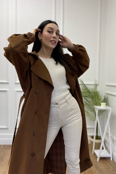 Ekose Detaylı Trençkot