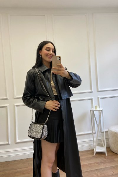 Deri Düğmeli Trenç