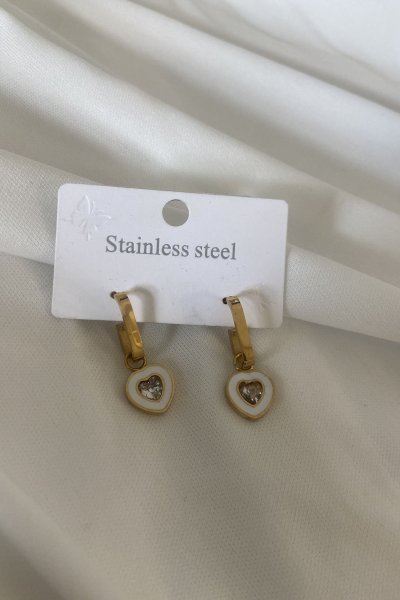 İçi Boş Kalpli Taşlı Küpe