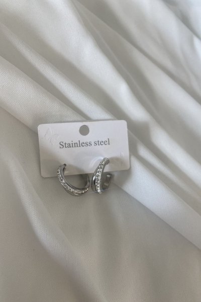 İkili Halka Taşlı Küpe