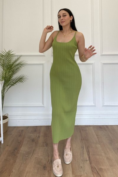 Kadın Ayarlanabilir Askılı Yırtmaçlı Elbise