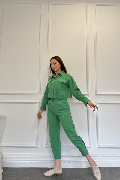 Crop Gömlek Pantolon Takım