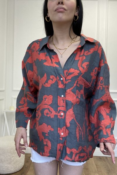 Düşük Omuzlu Desenli Gömlek