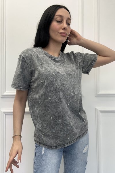 Yıkamalı Taşlı Tişört
