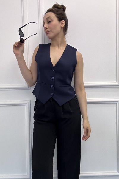 Düğmeli Kumaş Kadın Yelek