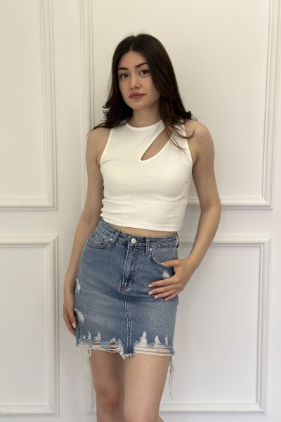 Yırtıklı Kot Kadın Etek