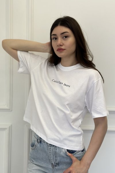 CK Muadil Yazılı Crop Kadın Tişört