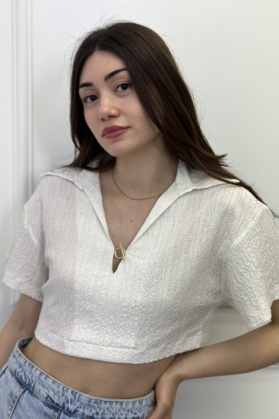 Gömlek Yaka Crop Kadın Bluz