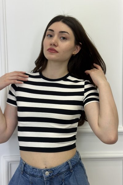 Crop Çizgili Top Kadın Tişört