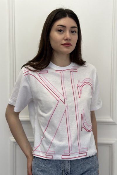 CK Muadili Önü Baskılı Kadın Crop Tişört