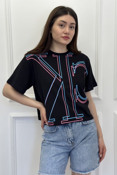 CK Muadili Önü Baskılı Kadın Crop Tişört