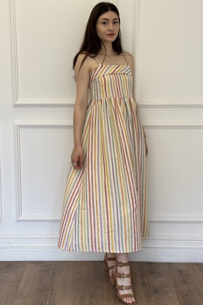 Askılı Uzun Keten kadın  Elbise