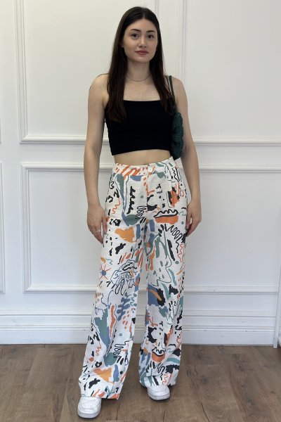 Keten Desenli Kadın Palazzo Pantolon