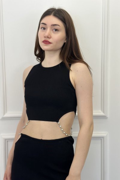 Bisiklet Yaka Yanları Taşlı Kadın Atlet