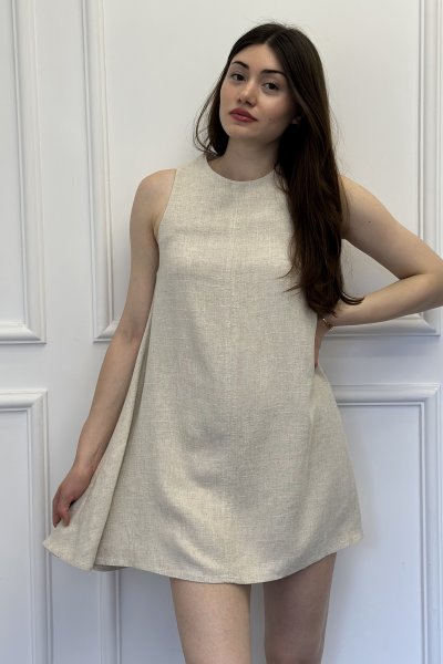 Sıfır Kol Mini Kadın Keten Elbise
