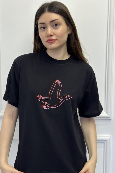 Kuşlu Fosforlu Muadil Kadın Tişört