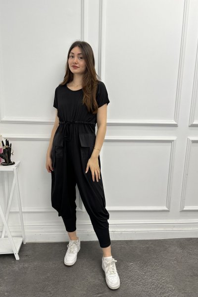 Belden Büzgülü Önden Cepli Rahat Kadın Tulum