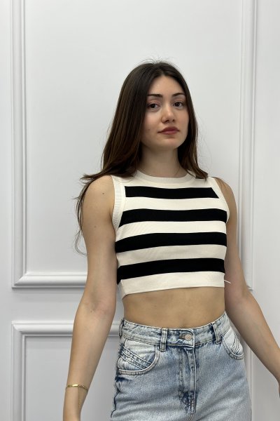 Geniş Çizgili Triko Kadın Atlet