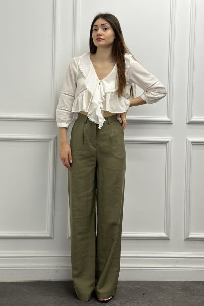 Yüksek Bel Geniş Paça Kadın Pantolon