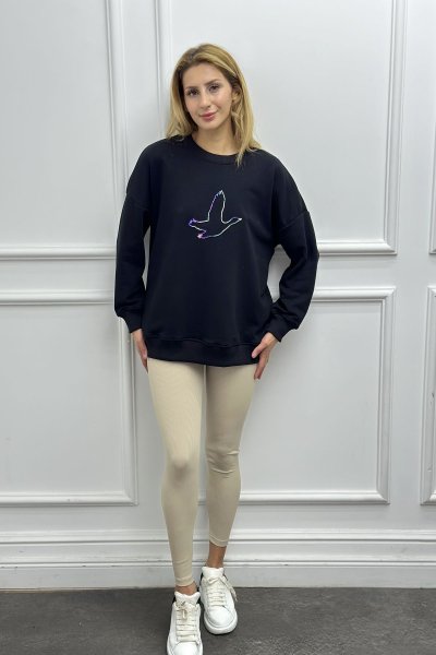 Hologram Kuş Detaylı Muadil Kadın Sweatshirt