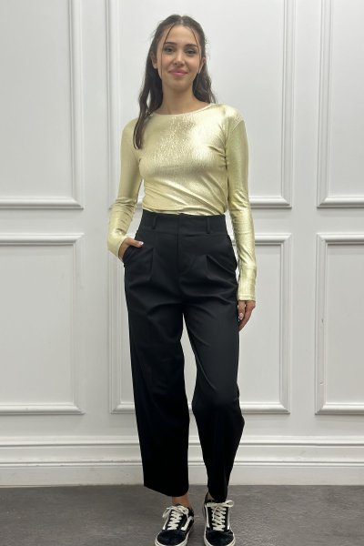 Gümüş Varaklı Uzun Kollu Tişört