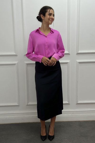 Saten Fermuarlı Kadın Etek