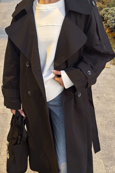 Klasik Oversize Kadın Kemerli Trençkot
