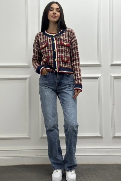 4 Süs Cepli Düğmeli Kadın Hırka