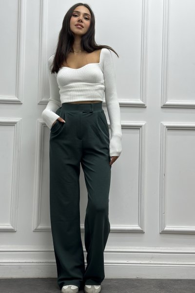 Kadın Likralı Cırtlı Palazzo Pantolon