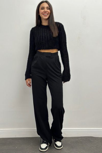 Kadın Bisiklet Yaka Transparan Yumoş Kazak