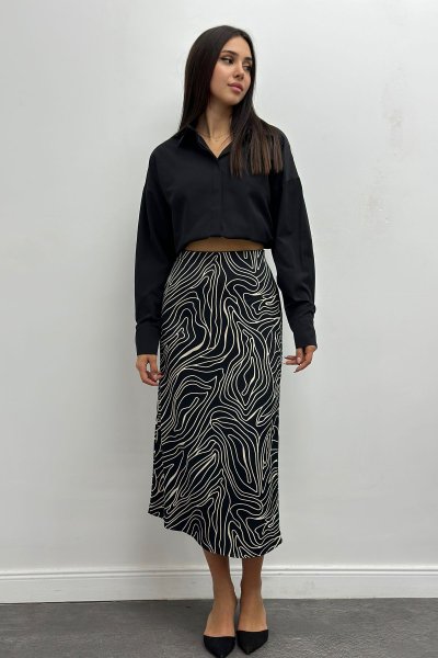 Çizgi Detaylı Saten Kadın Etek