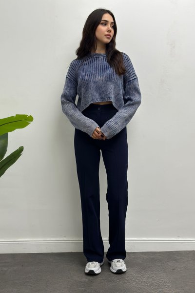 Soluk Efektli Kadın Crop Kazak