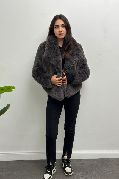 Kadın Muadil Agraflı Crop Kürk