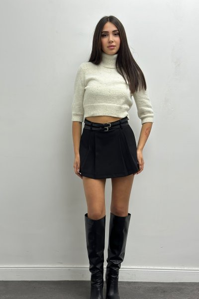 Pullu Balıkçı Yaka Kısa Kol Crop