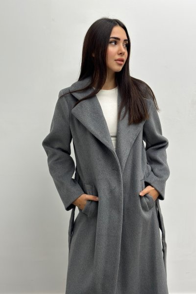 Tek Düğme Kuşaklı Kadın Kaban