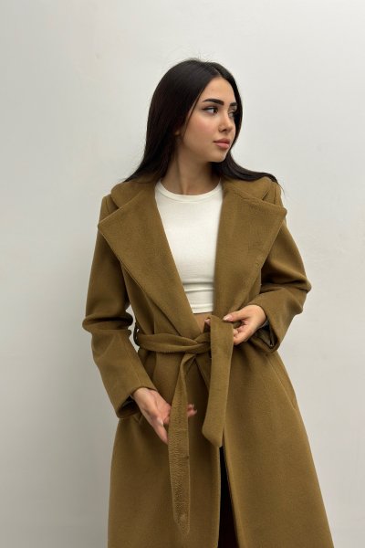 Tek Düğme Kuşaklı Kadın Kaban